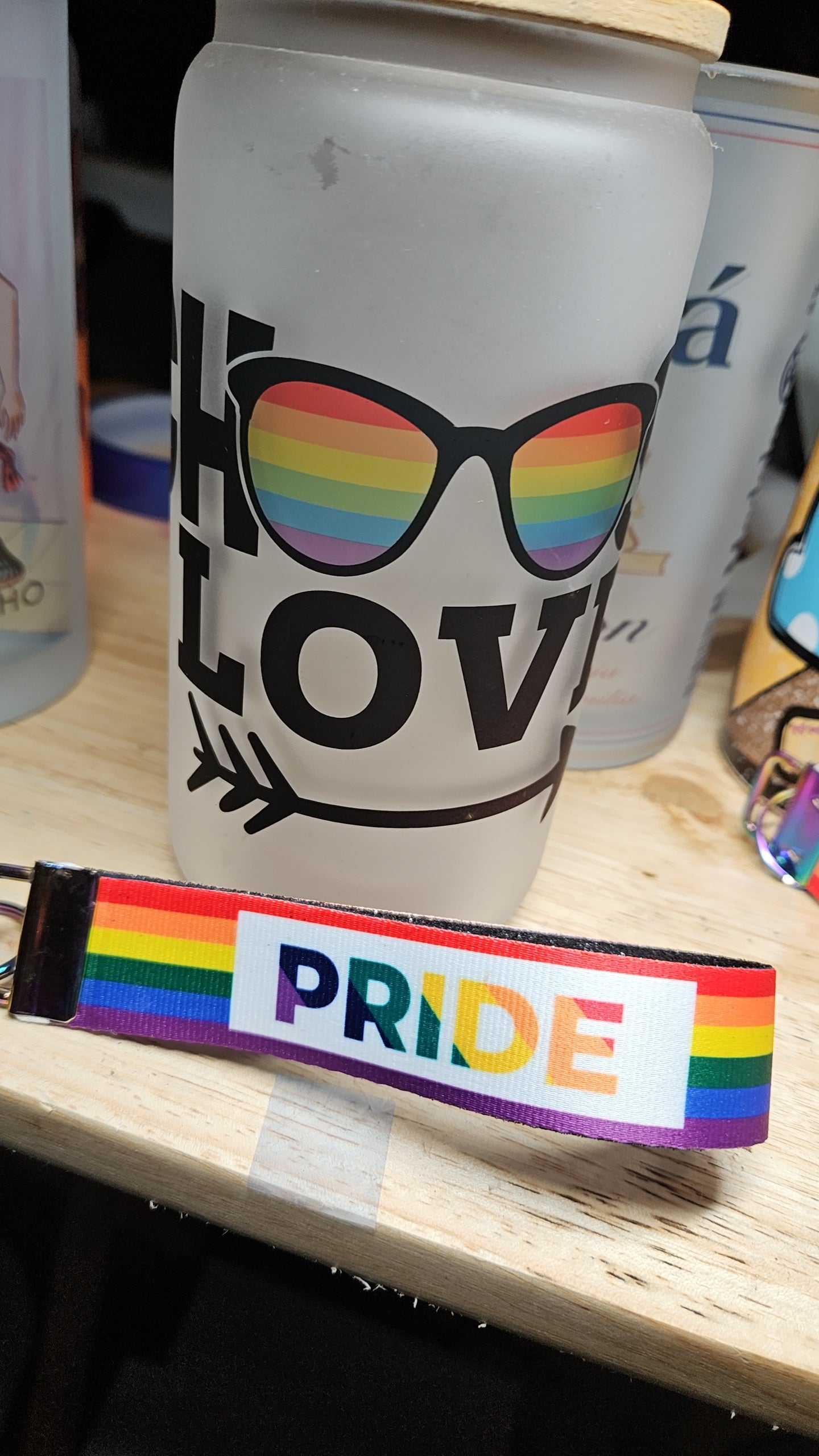 Pride glass cup with wristlet